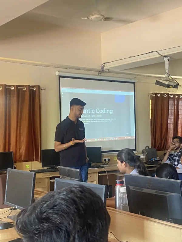 Mentor teaching Agentic Coding in a college lab